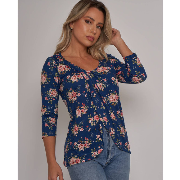 NWT - 3/4 Sleeve Round Neck Overlap Top - Small - Picture 2 of 7